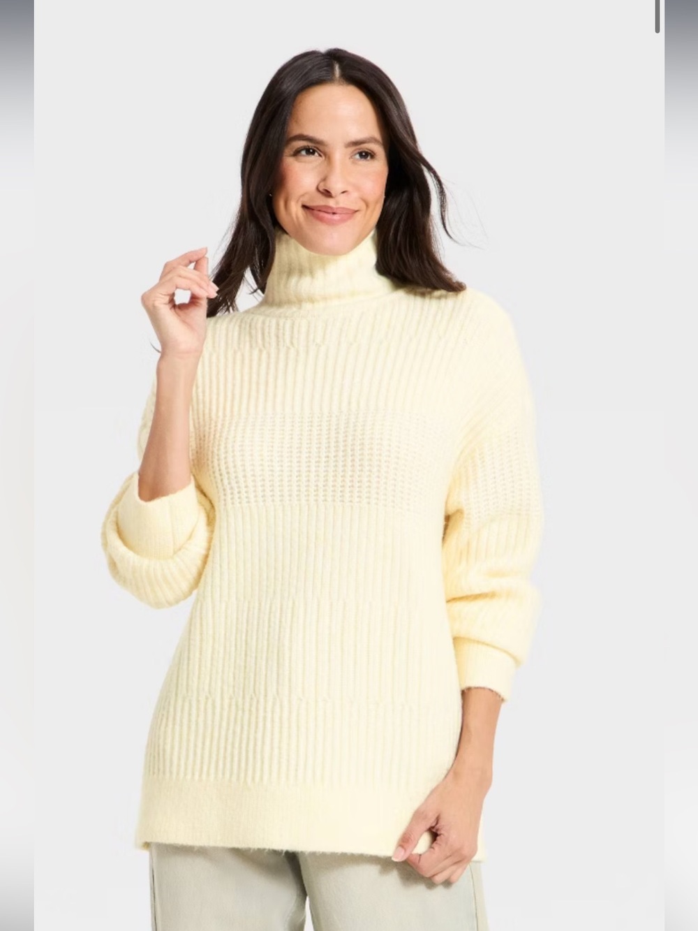 Universal Thread Cream Turtleneck Rib-Knit Sweater